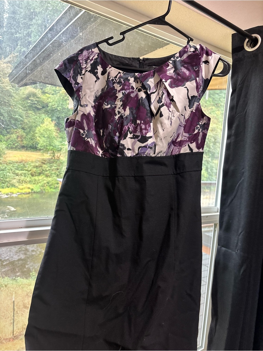 Ann Taylor Black Midi Dress with Purple & White Floral Bodice